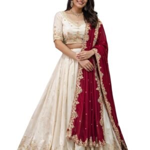 Festival Special Vichitra Silk Embroidered Semi-Stitched Lehenga Choli Sequence & Thread Work Lehenga Choli with Sequence Work Bloues (White)