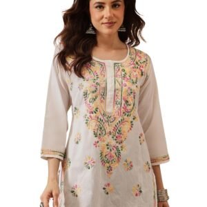 Hand Embroidered Chikankari White Cotton Top for Women A351501