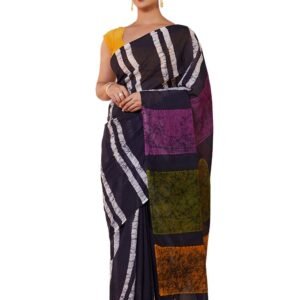 Women Black Pure Cotton Batik Saree with Unstitched Blouse Piece (SPG08F00078-Black)