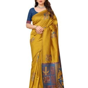 Women's Kanjivaram Banarasi Soft Silk Saree With Unstitched Blouse Piece (Silk Box Flower Mustard_Mustard_Free Size)