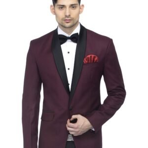 Designer Men's Slim Italian Fit Shawl Collar Tuxedo Suit Blazer (Wine)
