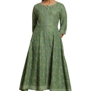Forest Green Printed Panelled Kurta (Size: M)-23AUW19716-120971